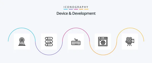 Device Development Line Icon Pack Including Movi Internet Key Gear — Image vectorielle