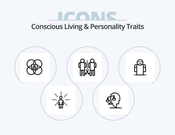 Concious Living Personality Traits Line Icon Pack Icon Design Human — Vector de stock