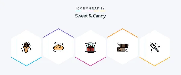 Sweet Candy Filledline Icon Pack Including Camping Food Brownie Dessert — Wektor stockowy