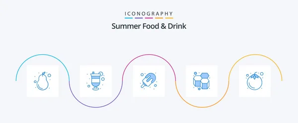 Summer Food Drink Blue Icon Pack Including Sweet Honey Summer — Stock Vector