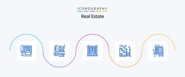 Real Estate Blue Icon Pack Including Property Stairs Big Progress — Image vectorielle