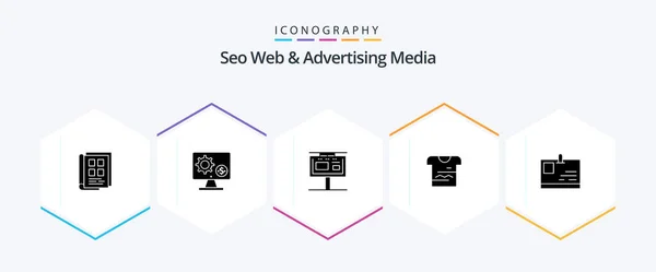 Seo Web Advertising Media Glyph Icon Pack Including Shirt Branding — 图库矢量图片