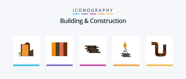 Building Construction Flat Icon Pack Including Building Bricks Design Brick — Vector de stock
