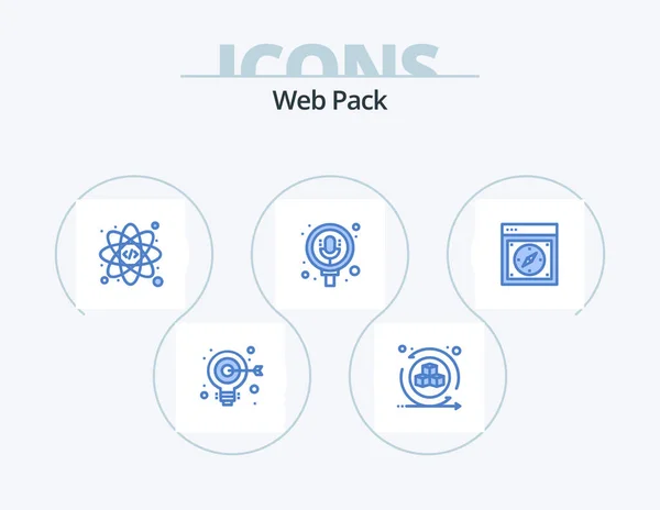 Web Pack Blue Icon Pack Icon Design Safari Compass Atom — Stock Vector