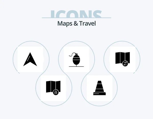Maps Travel Glyph Icon Pack Icon Design Pointer Synchronize Map — Stockvector