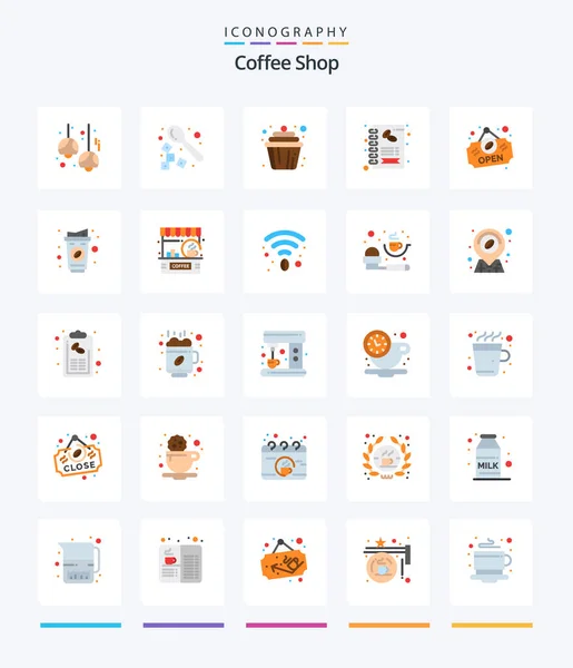 Creative Coffee Shop Flat Icon Pack Open Menu Spoon Coffee — Vector de stock