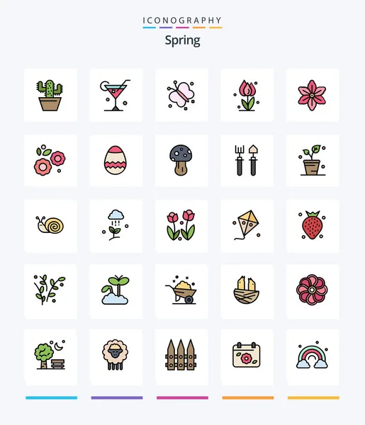 Creative Spring Line Filled Icon Pack Flower Природа Бабочка Цветок — стоковый вектор