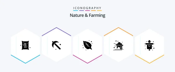 Nature Farming Glyph Icon Pack Including Farming Agriculture Environment Wheelbarrow — Image vectorielle