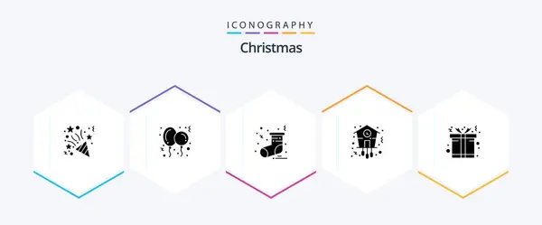 Christmas Glyph Icon Pack Including Gift Box Sock Time Time — Wektor stockowy