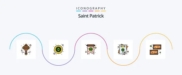 Saint Patrick Line Filled Flat Icon Pack Including Saint Ingot — Stok Vektör