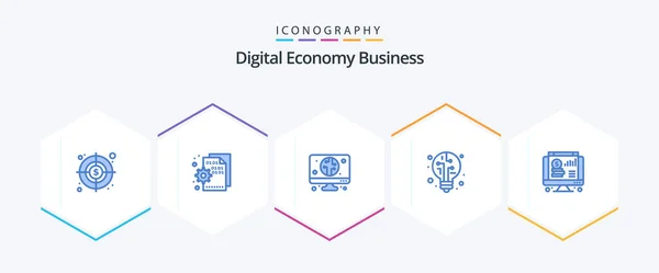 Digital Economy Business Blue Icon Pack Including Chart Online Digital — Stockvector