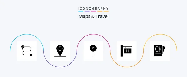 Maps Travel Glyph Icon Pack Including Travel Travel — Stok Vektör