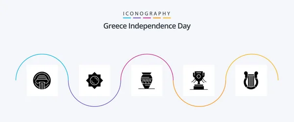Greece Independence Day Glyph Icon Pack Including Harp Culture Ancient — Stock Vector