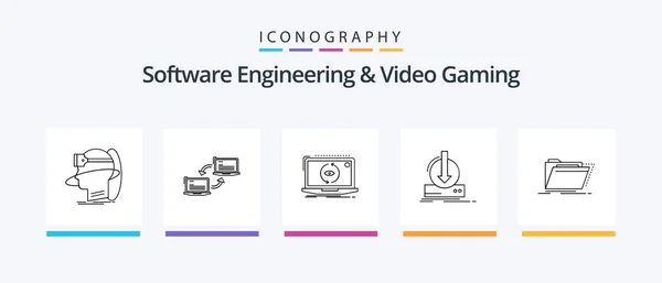 Software Engineering Video Gaming Line Icon Pack Including Game Console — Archivo Imágenes Vectoriales