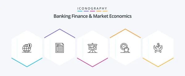 Banking Finance Market Economics Line Icon Pack Including Coffee Board — Stok Vektör