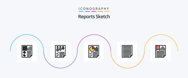 Reports Sketch Line Filled Flat Icon Pack Including Page Data — 图库矢量图片