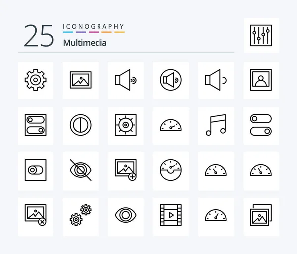Multimedia Line Icon Pack Including Gears Contrast Volume Colors Switch — 图库矢量图片