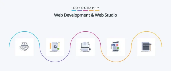 Web Development Web Studio Flat Icon Pack Включая Дизайн Тащи — стоковый вектор