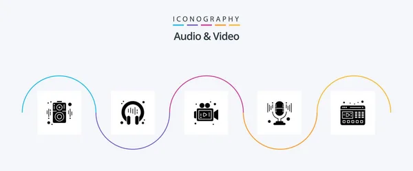 Audio Video Glyph Icon Pack Including Web Media Video Sound — Archivo Imágenes Vectoriales