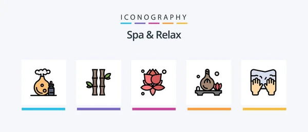 Spa Relax Line Filled Icon Pack Including Spa Rock Bowl — Διανυσματικό Αρχείο