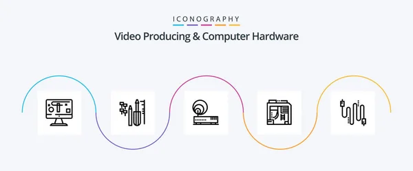 Video Producing Computer Hardware Line Icon Pack Including Cable Computer — Vetor de Stock