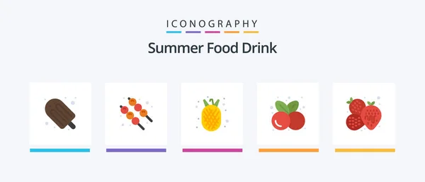 Summer Food Drink Flat Icon Pack Including Food Summer Amanas — Stok Vektör