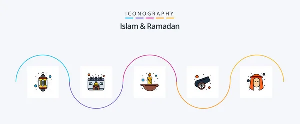 Islam Ramadan Line Filled Flat Icon Pack Including Person Man — Stok Vektör