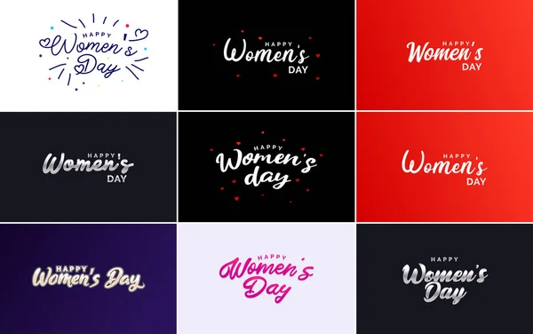 March 8Th Typographic Design Set Happy Women Day Text — Vetor de Stock