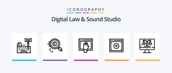 Digital Law Sound Studio Line Icon Pack Including Defence Proteced — Stockový vektor
