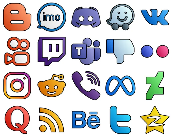 Filled Line Style Social Media Icon Set Facebook Text Microsoft — Wektor stockowy
