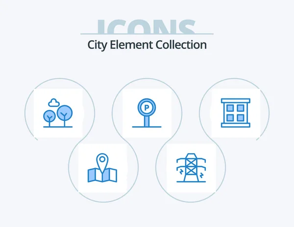 City Element Collection Blue Icon Pack Icon Design Window Case — Stockvektor
