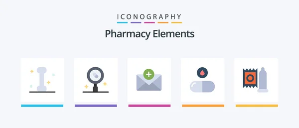 Pharmacy Elements Flat Icon Pack Including Medical Condom Medical Pills — Archivo Imágenes Vectoriales