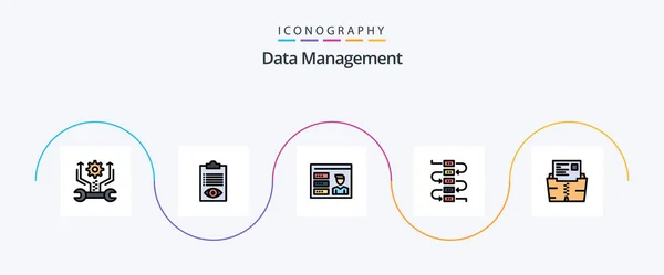 Data Management Line Filled Flat Icon Pack Including Data Virtuoso — Stock Vector