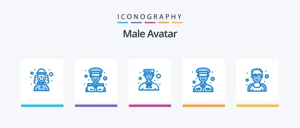 Male Avatar Blue Icon Pack Including Exerciser Police Avatar Military — Archivo Imágenes Vectoriales