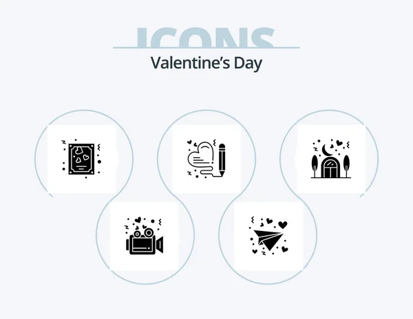 Valentines Day Glyph Icon Pack Icon Design Love Home Heart — Vetor de Stock