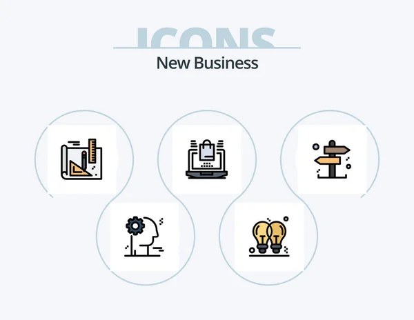 New Business Line Filled Icon Pack Icon Design Bulb Shopping — Stok Vektör