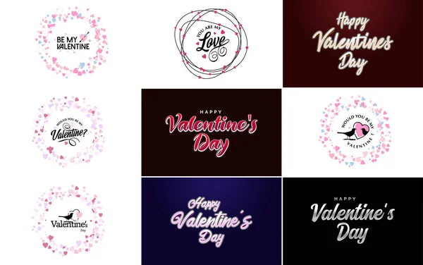 Hand Drawn Black Lettering Valentine Day Pink Hearts White Background — Stockvector