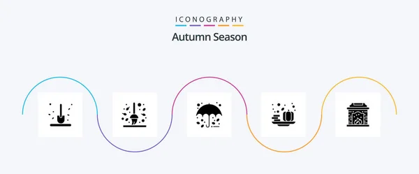 Autumn Glyph Icon Pack Including Vegetable Halloween Leaf Autumn Rain — Stockový vektor