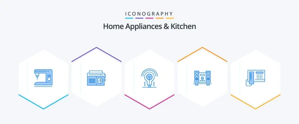 Home Appliances Kitchen Blue Icon Pack Including Phone Music Bulb — Archivo Imágenes Vectoriales