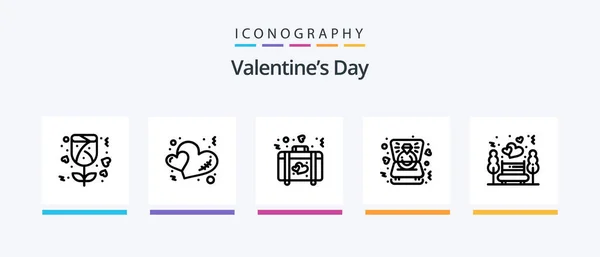 Valentines Day Line Icon Pack Including Romantic Love Dessert Invite — Stock vektor