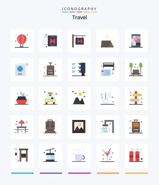 Creative Travel Flat Icon Pack Passport Navigation Camping Location App — Image vectorielle