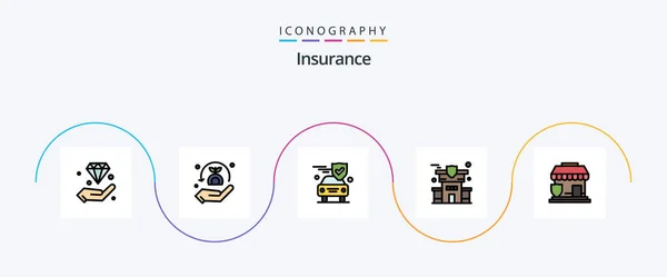 Insurance Line Filled Flat Icon Pack Including Protection Property Safe — 图库矢量图片