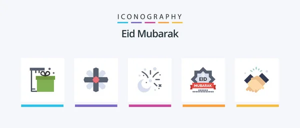 Eid Mubarak Flat Icon Pack Including Star Mubarak Geography Eid — Stock Vector