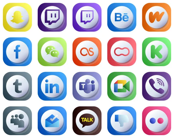 20 Cute 3D Gradient Social Media Icons for Popular Brands such as linkedin. funding. wechat. kickstarter and mothers icons. High-Quality and Elegant
