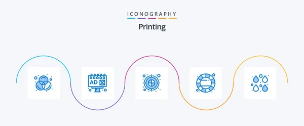Printing Blue Icon Pack Including Edit Drop Dart Color Wheel — Stok Vektör