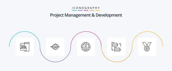 Project Management Development Line Icon Pack Including File Folder Gear — Archivo Imágenes Vectoriales