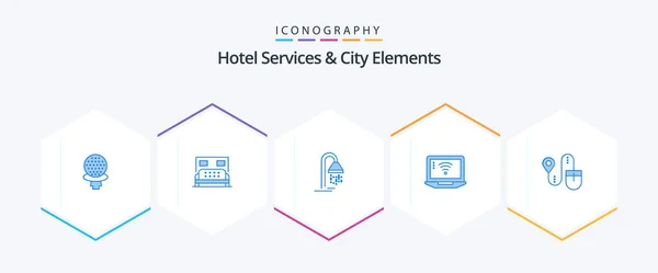 Hotel Services City Elements Blue Icon Pack Including Location Wifi — Vettoriale Stock