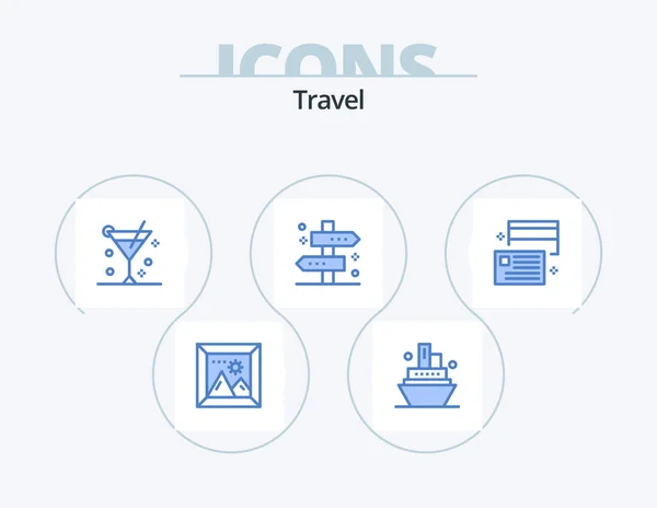 Travel Blue Icon Pack Icon Design Карточка Путь Коктейль Путешествие — стоковый вектор