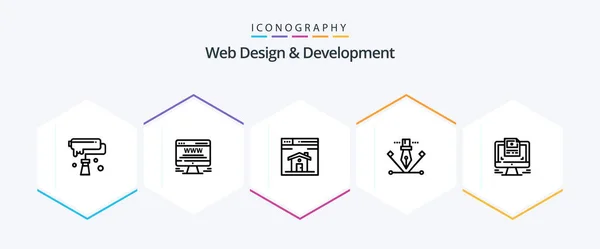Web Design Development Line Icon Pack Including Artwork Design Billboard — Image vectorielle