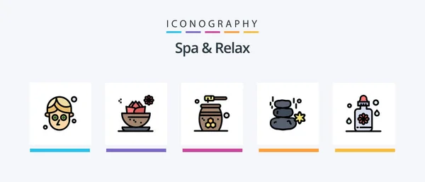 Spa Relax Line Filled Icon Pack Including Cosmetics Cosmetics Herb — Archivo Imágenes Vectoriales